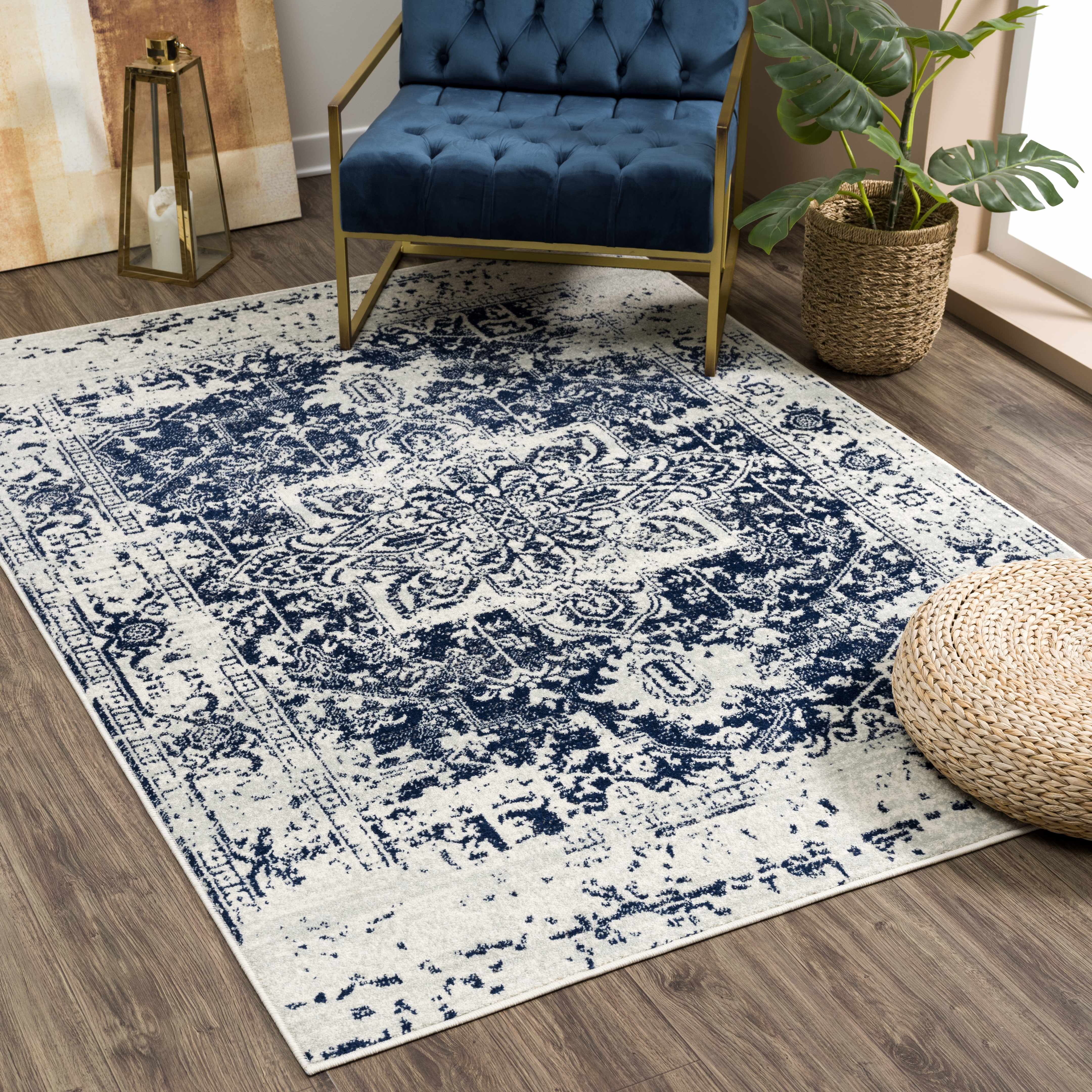 Rachel Navy Area Rug | Navy Blue Medallion Rug