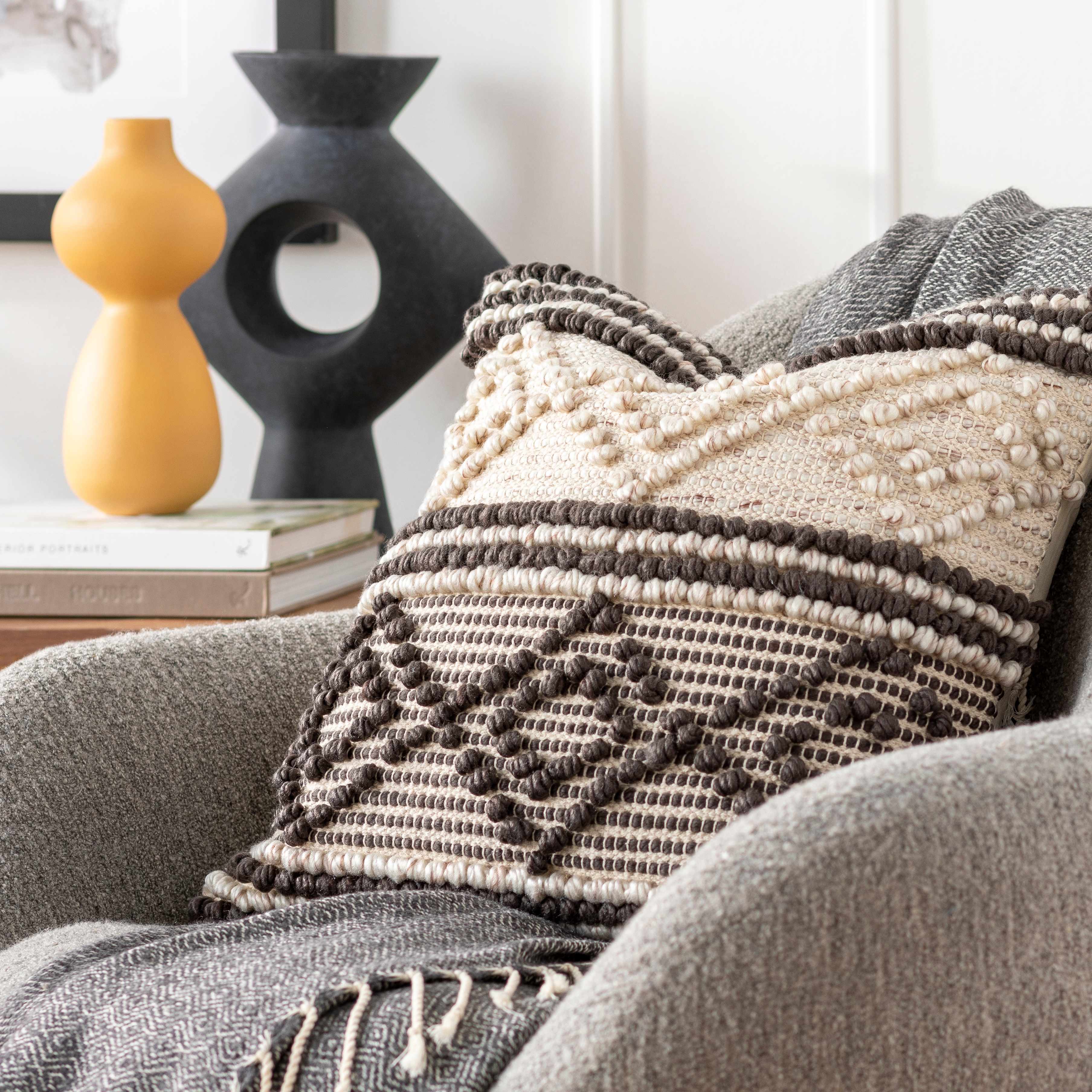 Rippey Black & White Textured Diamond Throw Pillow - Clearance