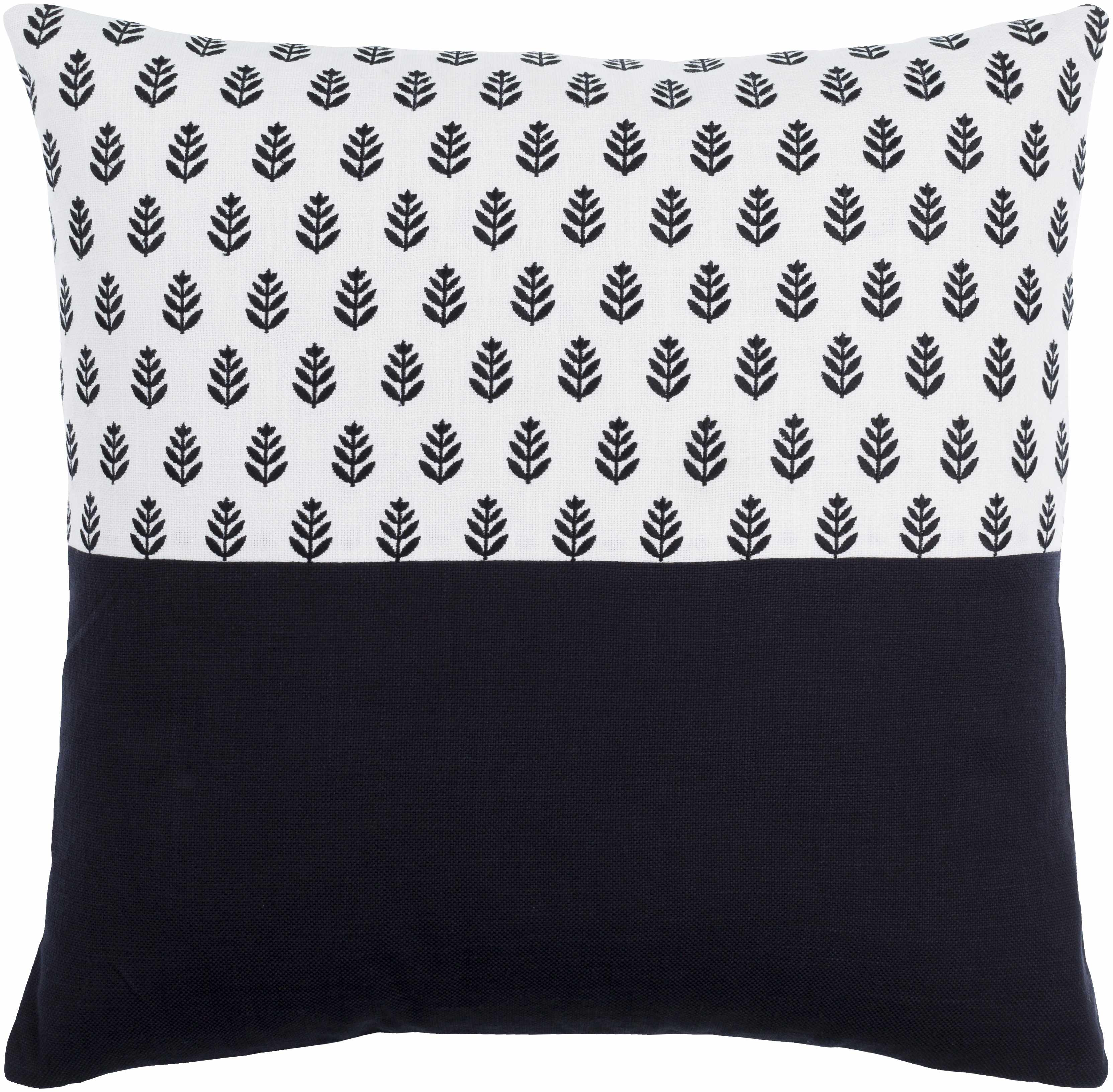 Blocra Black and Off White Botanical Color Block Modern Cotton Accent Pillow - Clearance
