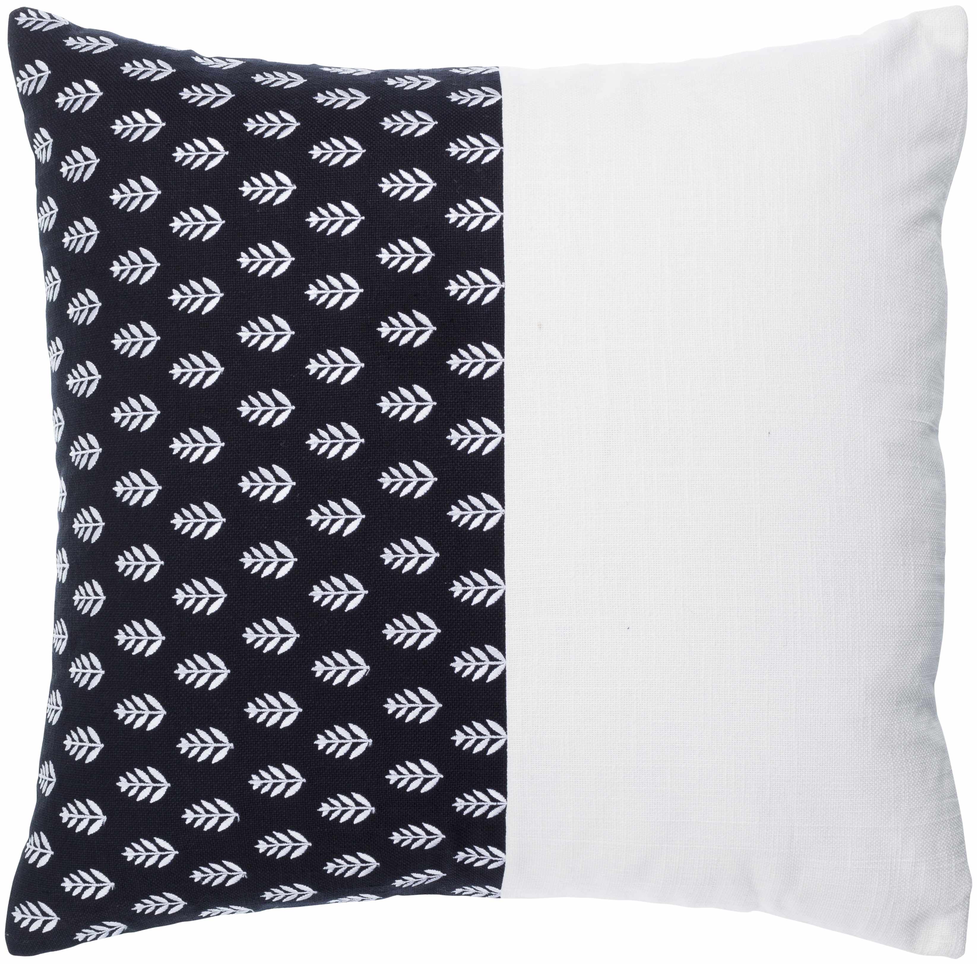 Arbex Black and Off White Botanical Color Block Modern Cotton Accent Pillow - Clearance