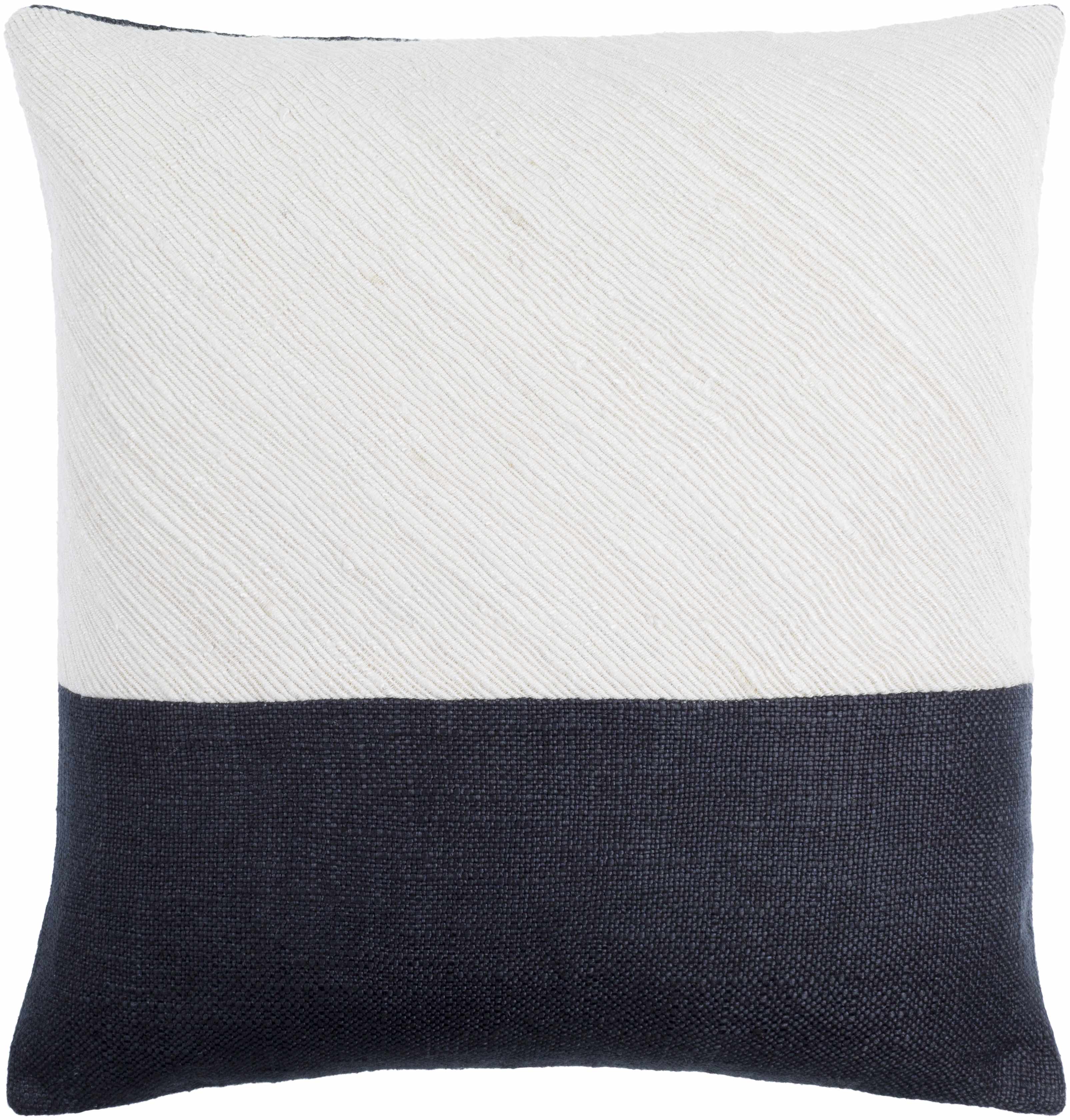 Navelle White and Navy Split Panel Mixed Pattern Modern Linen Accent Pillow - Clearance